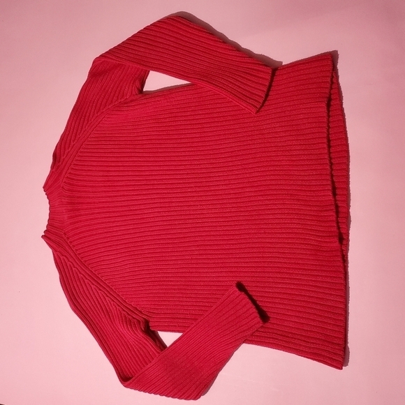 🍎 Lands End Red Knit Sweater Heavy - Picture 5 of 6